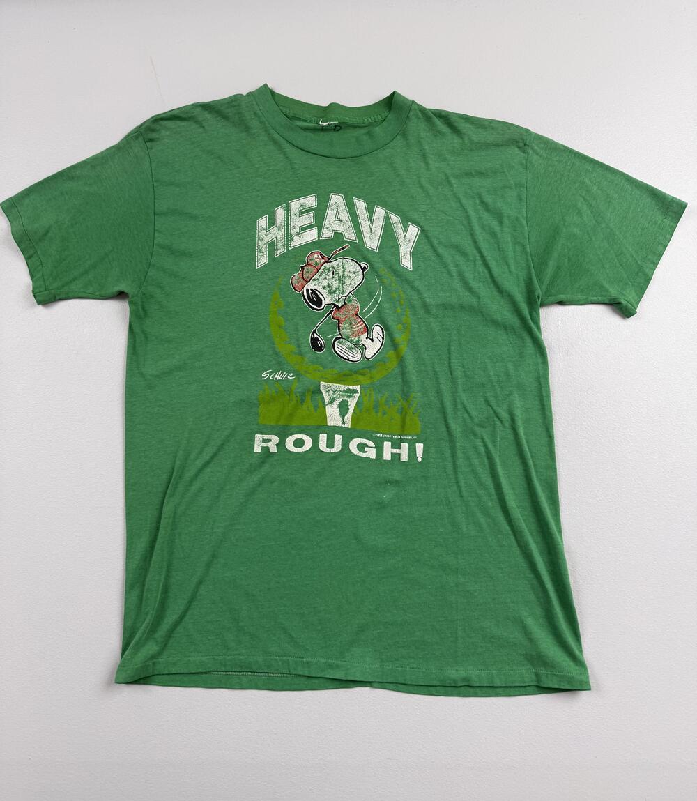 Vintage 1988 Snoopy Peanuts Shirt Mens Green Heavy Rough Golf Tee Cartoon Read
